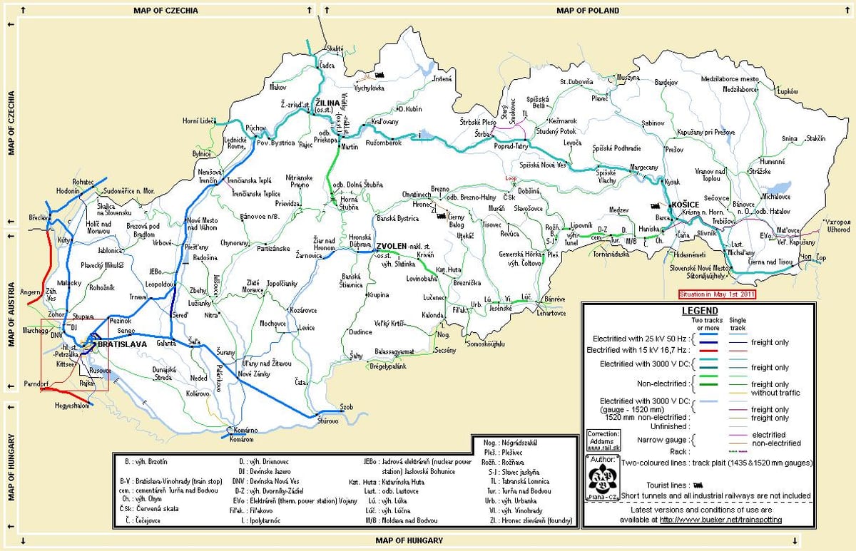 Eslováquia trem mapa