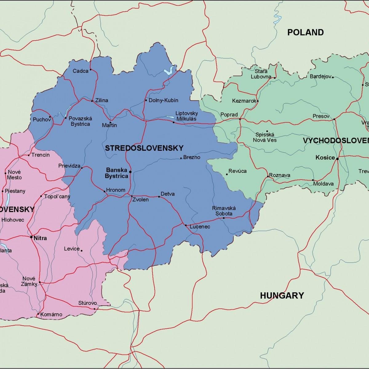 mapa político da Eslováquia