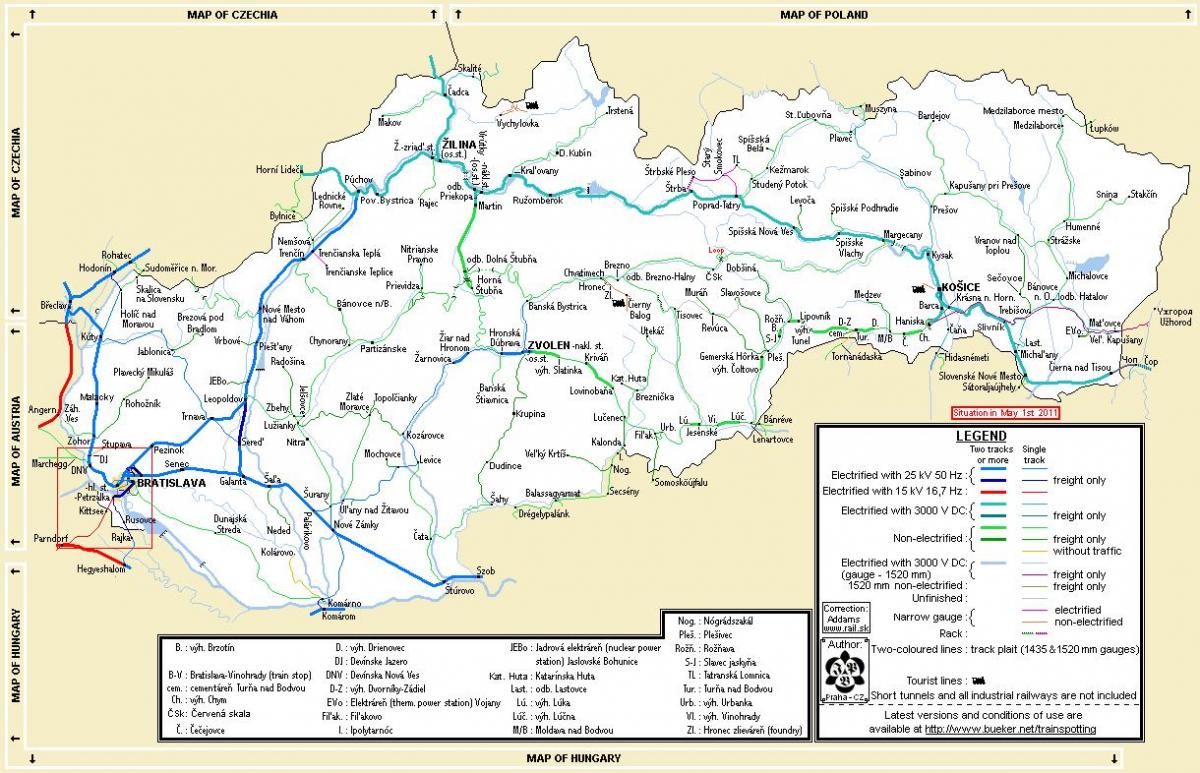 Eslováquia trem mapa
