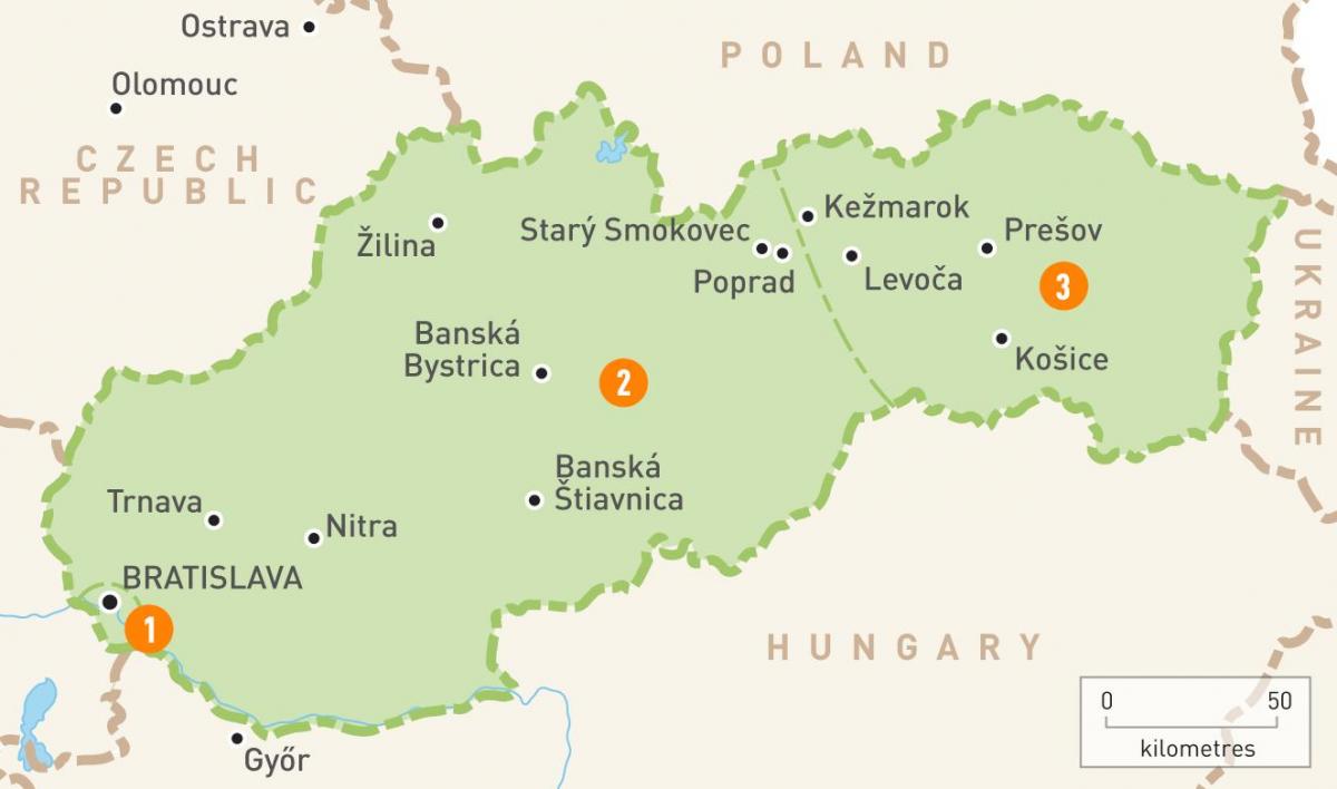 mapa da Eslováquia regiões