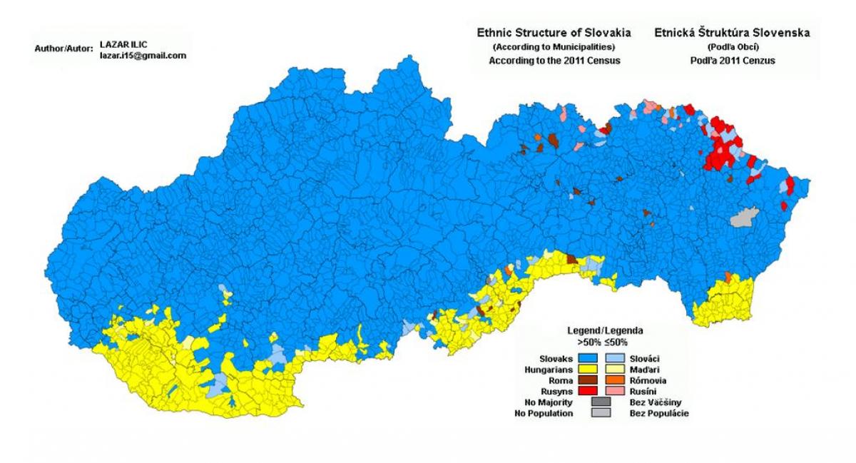 mapa da Eslováquia étnica