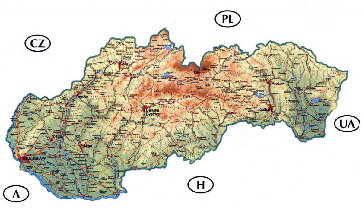 mapa detalhado da Eslováquia