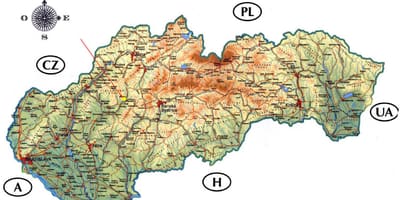 Mapa da Eslováquia castelos