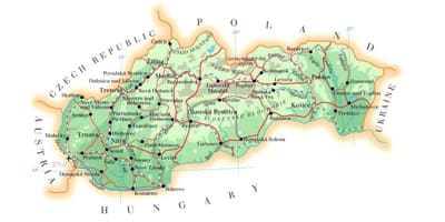 Mapa da Eslováquia resorts de esqui.
