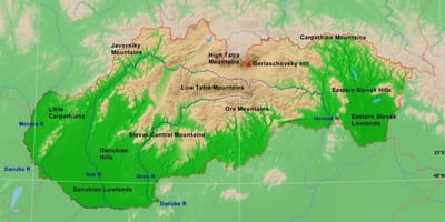 Mapa da Eslováquia montanhas